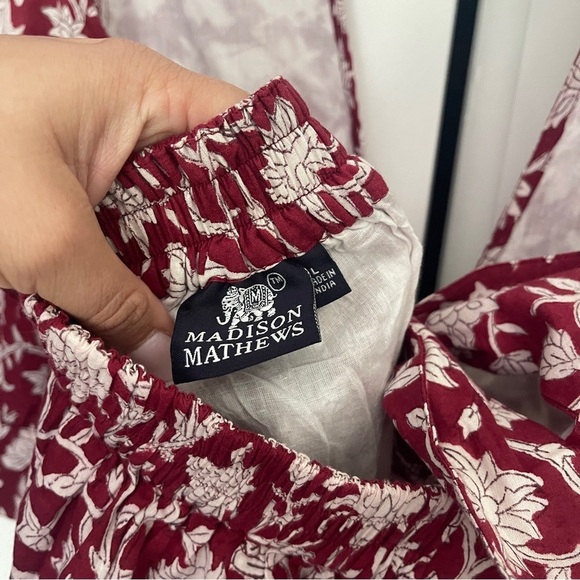 Madison Mathews Red Floral Hand block print maxi dresss back tie - Picture 3 of 6